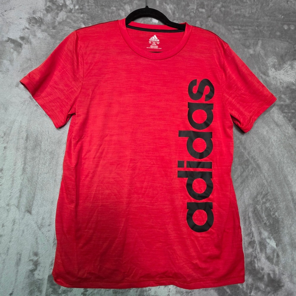 Adidas Boys XL 18/20 Red Climalite Short Sleeve Vertical Logo Graphic T-Shirt